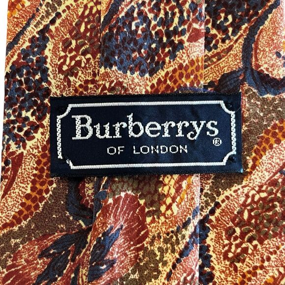 Vintage BURBERRYS OF LONDON Tie Silk Wool Necktie Floral Brown Blue USA - Picture 2 of 6